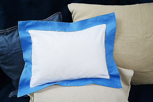 Hemstitch Baby Pillow 12" x 16". White with French Blue border